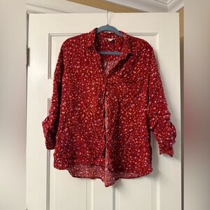 Womens beachlunchlounge Red Floral Button-Down Shirt XL